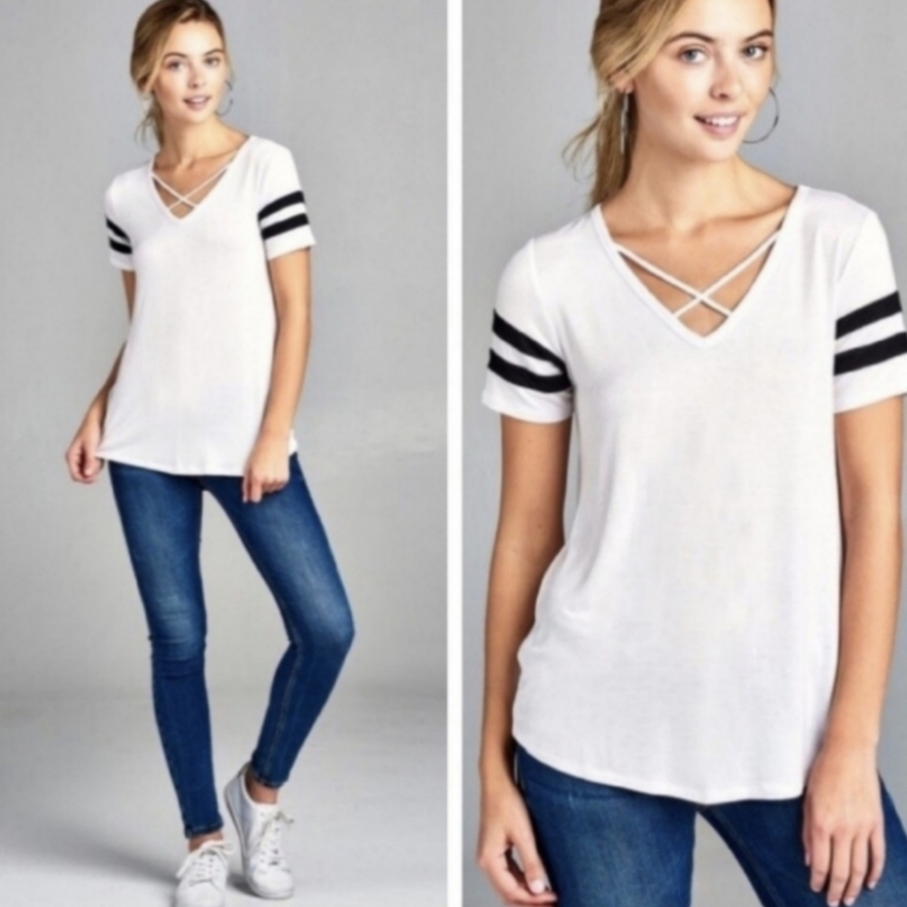 White Criss Cross Varsity Top